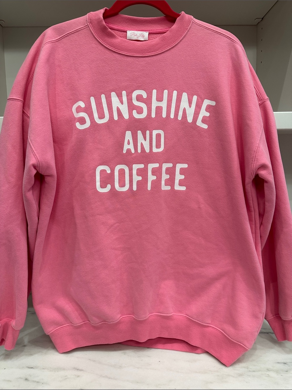 Pink Lily small Sunshine and Coffee Graphic Sweatshirt.  Like new